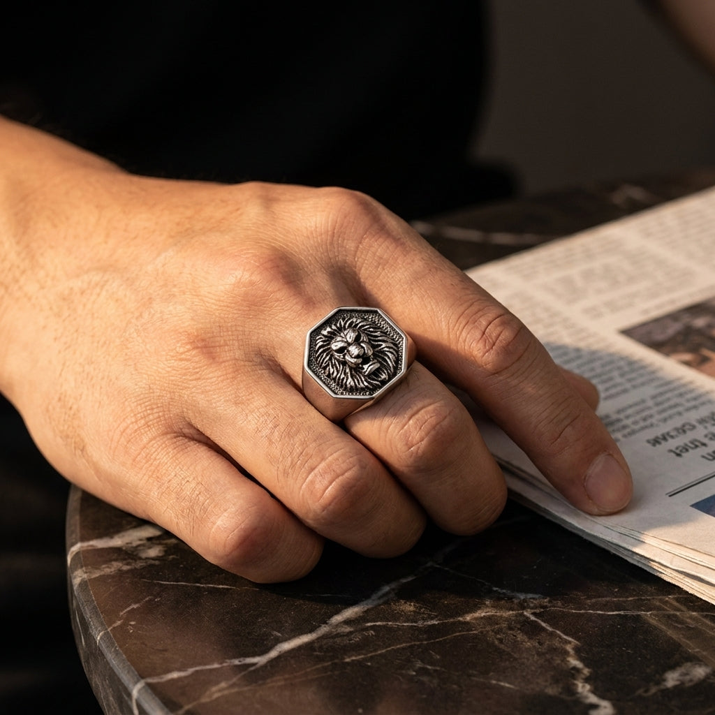 Chevalière Tête de Lion Hexagonale