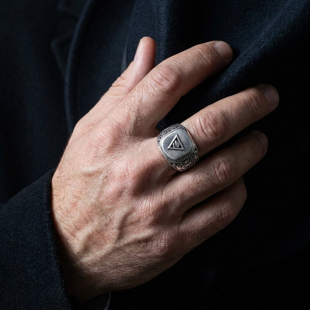 Chevalière Homme Illuminati Œil Argent 925