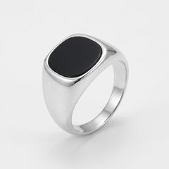Chevalière argent 925 onyx noir, vue trois quarts