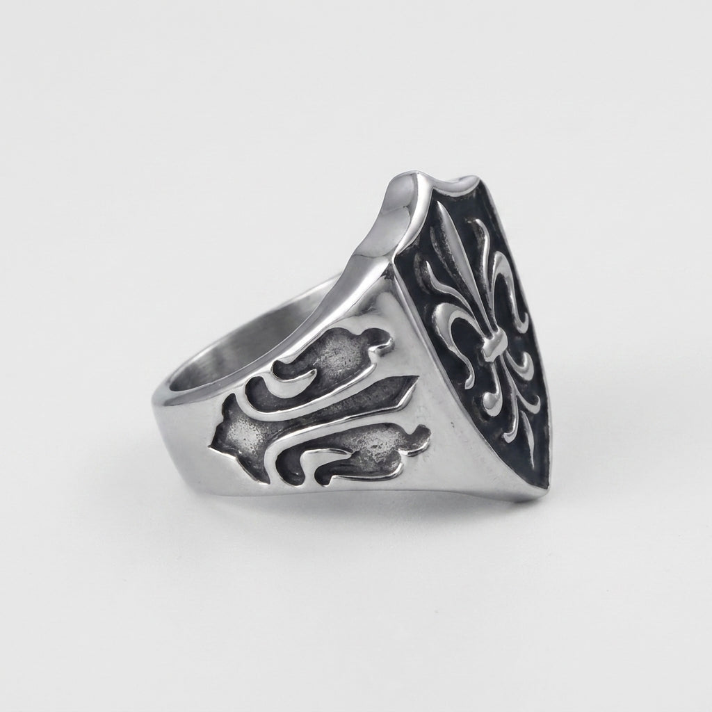 Chevalière Fleur de Lys Acier