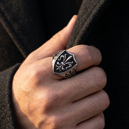 Chevalière Fleur de Lys Acier