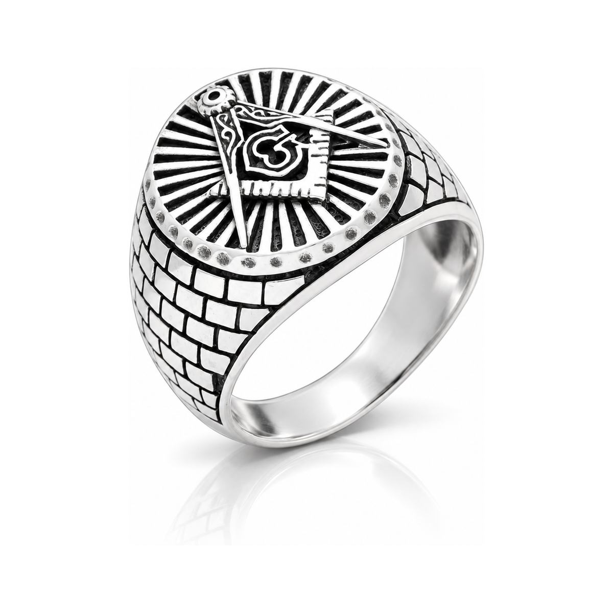 Chevalière Homme Franc Maçon Compas Argent 925