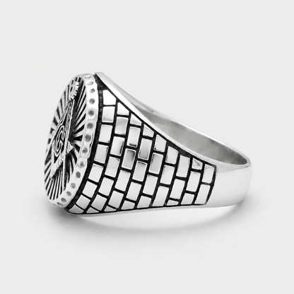 Chevalière Homme Franc Maçon Compas Argent 925