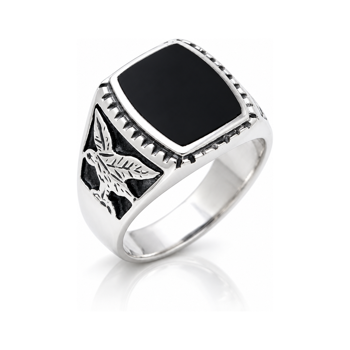 Chevalière Homme Onyx Aigle Argent 925