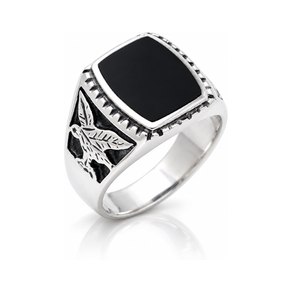 Chevalière Homme Onyx Aigle Argent 925
