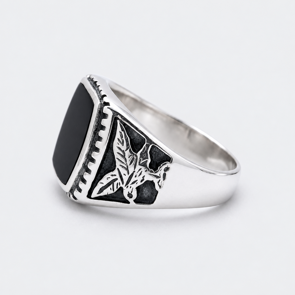Chevalière Homme Onyx Aigle Argent 925