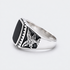 Chevalière Homme Onyx Aigle Argent 925