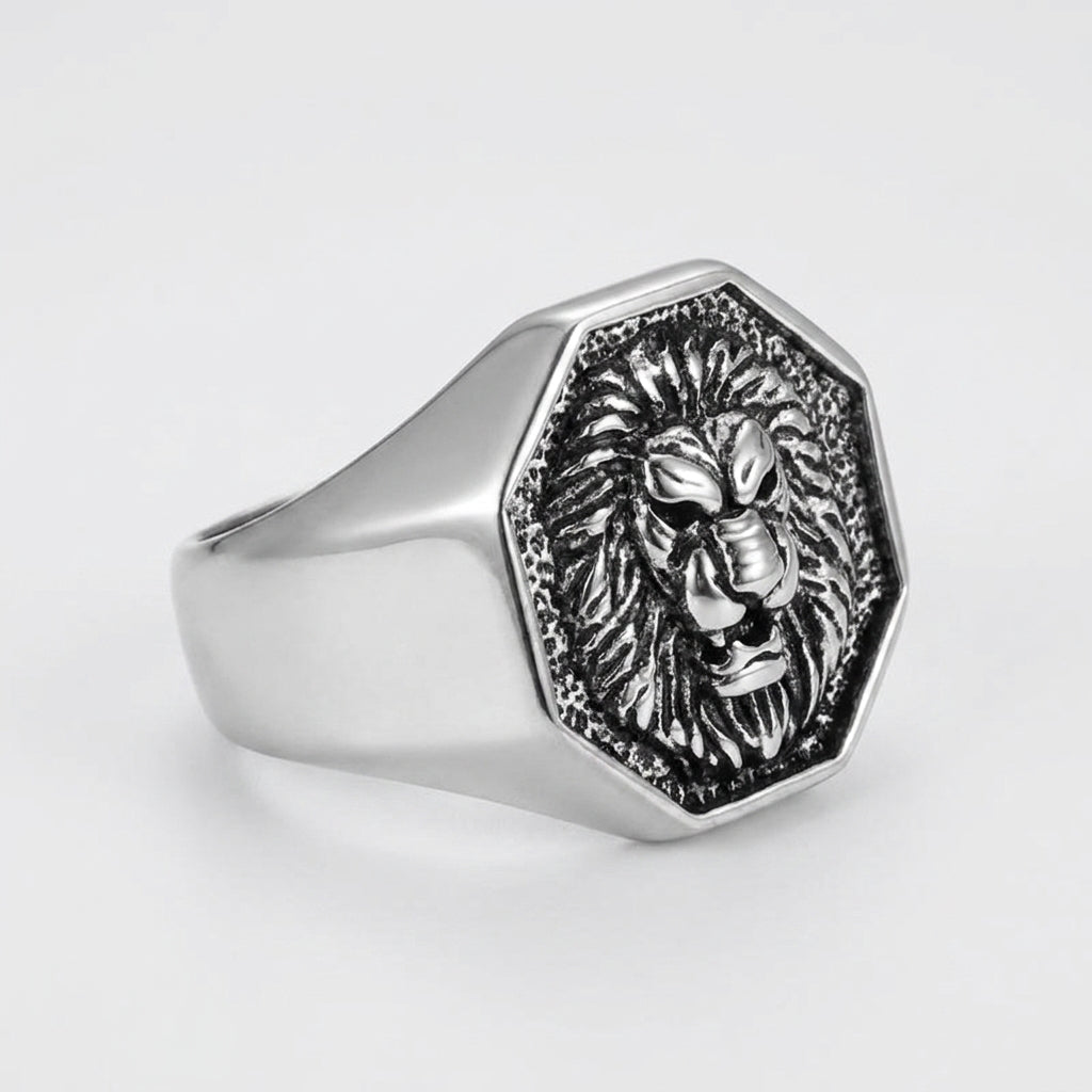Chevalière Tête de Lion Hexagonale