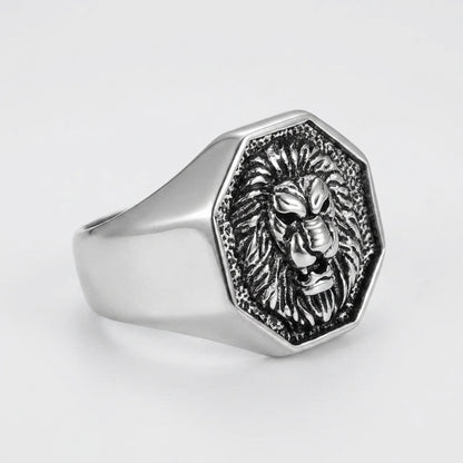 Chevalière Tête de Lion Hexagonale