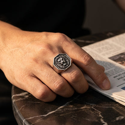 Chevalière Tête de Lion Hexagonale