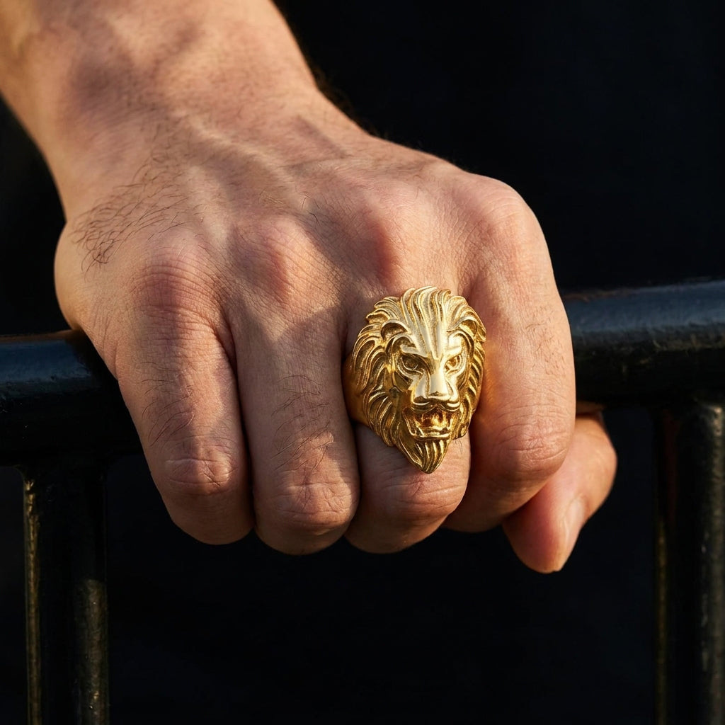 Chevalière Tête de Lion Plaqué Or