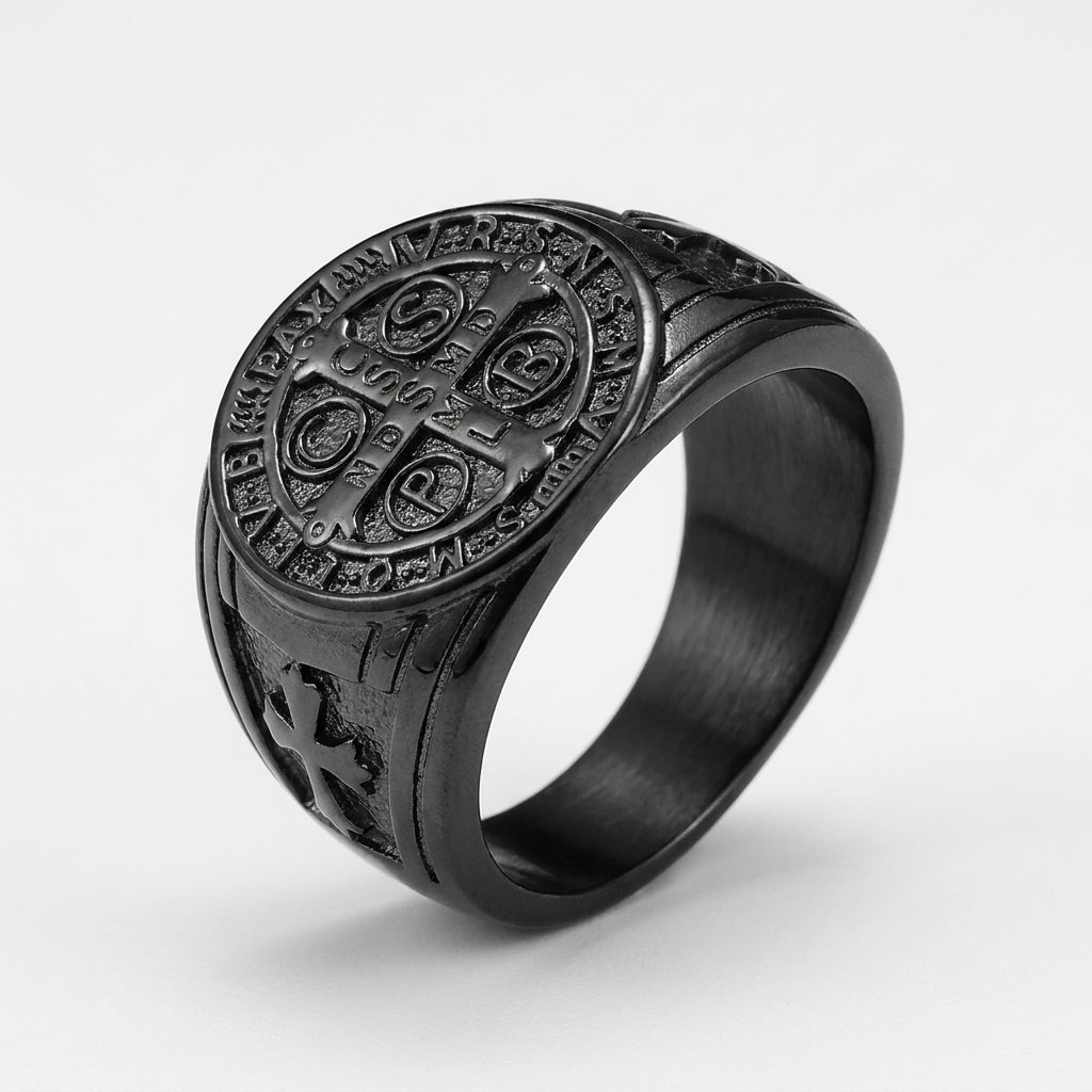 Chevalière Saint Benoit Argentée — Noir