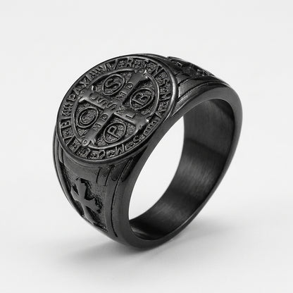 Chevalière Saint Benoit Argentée — Noir
