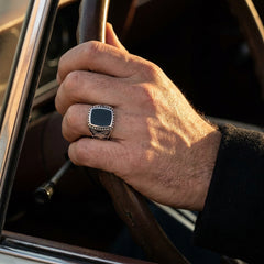 Chevalière Homme Onyx Aigle Argent 925
