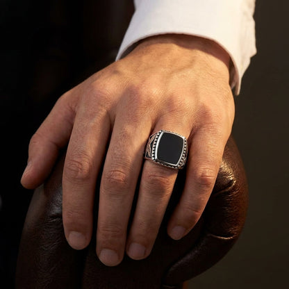 Chevalière Homme Onyx Aigle Argent 925