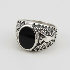 Chevalière Homme Onyx Ovale Aigle Argent 925