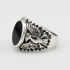 Chevalière Homme Onyx Ovale Aigle Argent 925