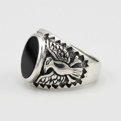 Chevalière Homme Onyx Ovale Aigle Argent 925