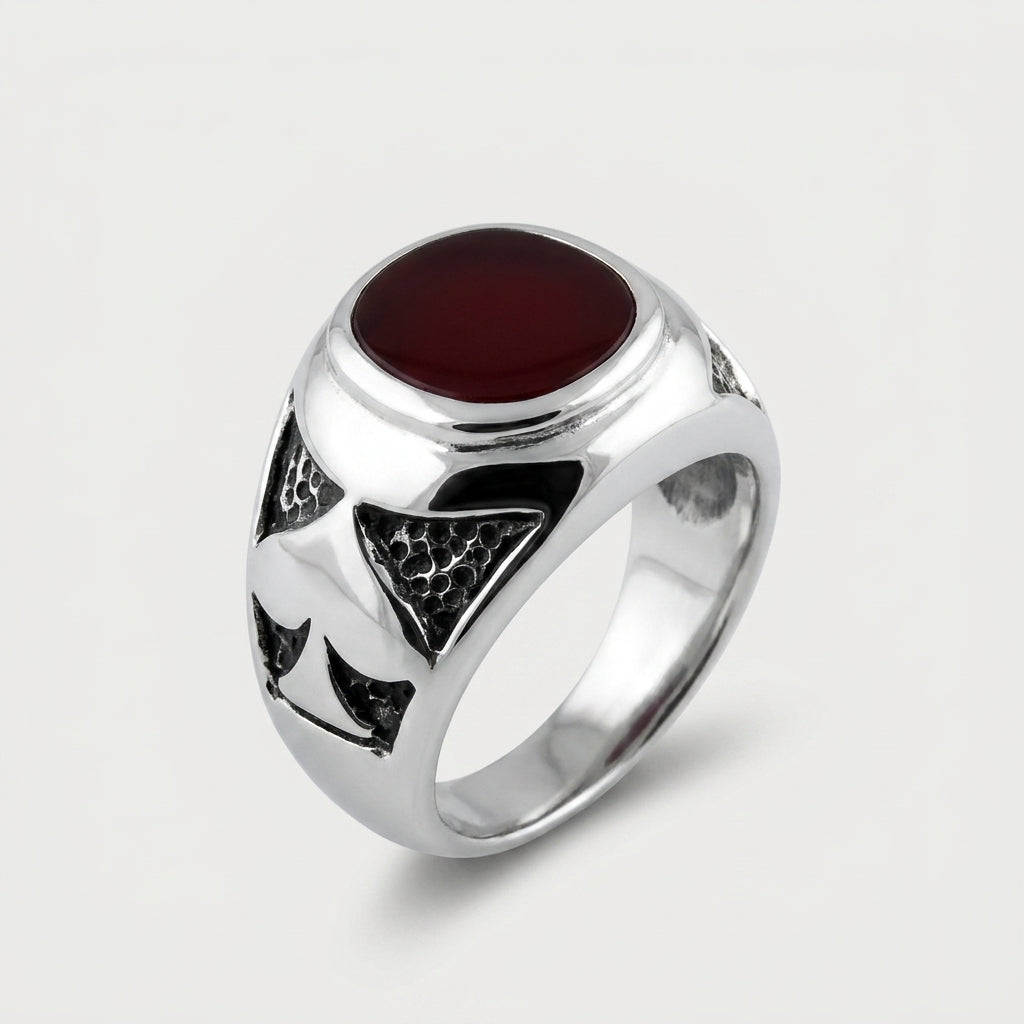 Chevalière Homme Cornaline Ovale Pique Argent 925