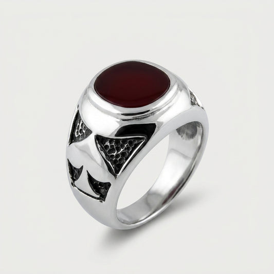 Chevalière Homme Cornaline Ovale Pique Argent 925