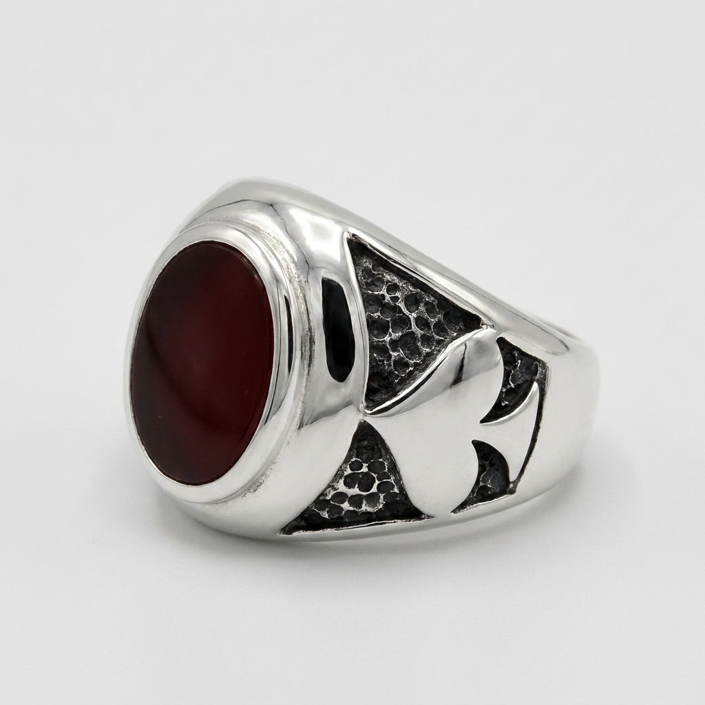 Chevalière Homme Cornaline Ovale Pique Argent 925