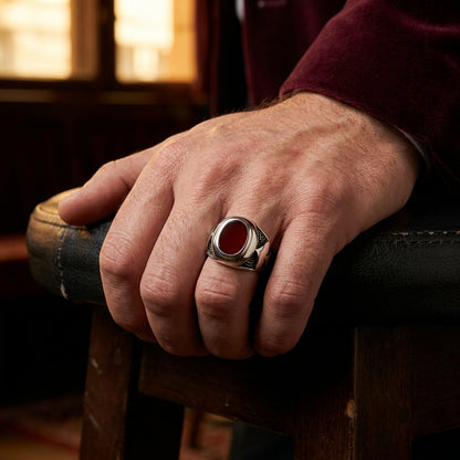 Chevalière Homme Cornaline Ovale Pique Argent 925