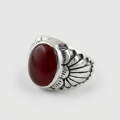 Chevalière Homme Cornaline Ovale Plume Amérindienne Argent 925