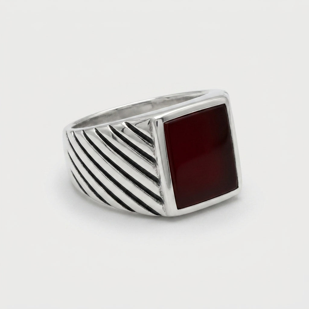Chevalière Homme Cornaline Rectangulaire Argent 925