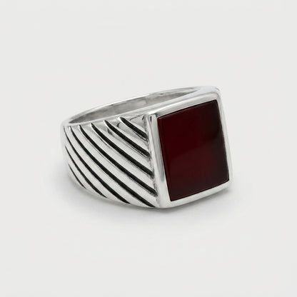 Chevalière Homme Cornaline Rectangulaire Argent 925