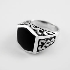 Chevalière Homme Onyx Hexagonale Celtique Argent 925