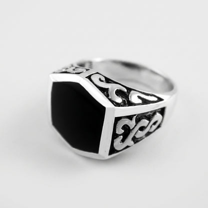 Chevalière Homme Onyx Hexagonale Celtique Argent 925