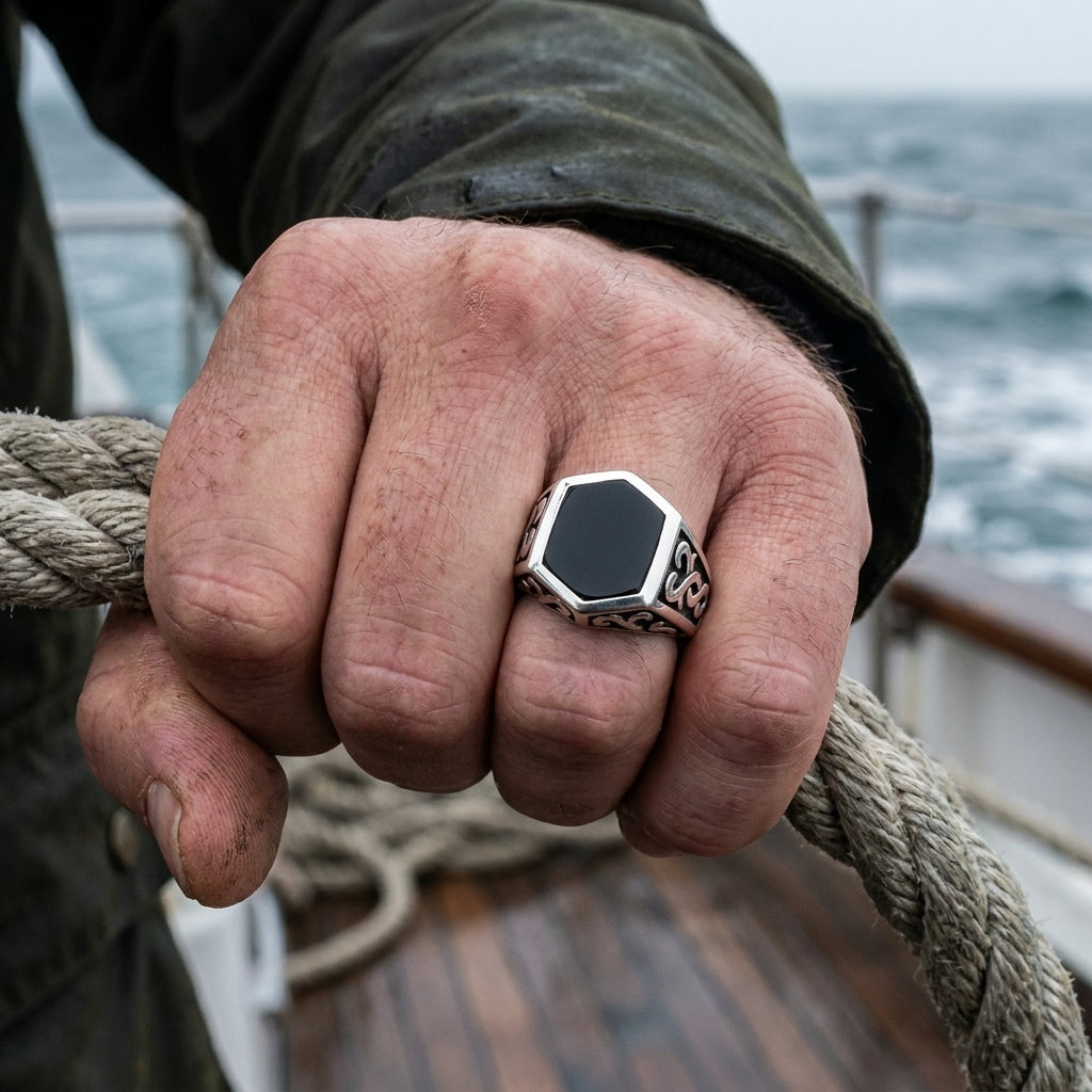 Chevalière Homme Onyx Hexagonale Celtique Argent 925