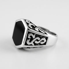 Chevalière Homme Onyx Hexagonale Celtique Argent 925