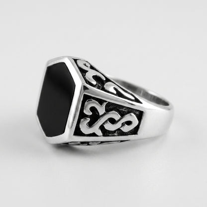 Chevalière Homme Onyx Hexagonale Celtique Argent 925