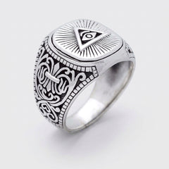 Chevalière Homme Illuminati Œil Argent 925