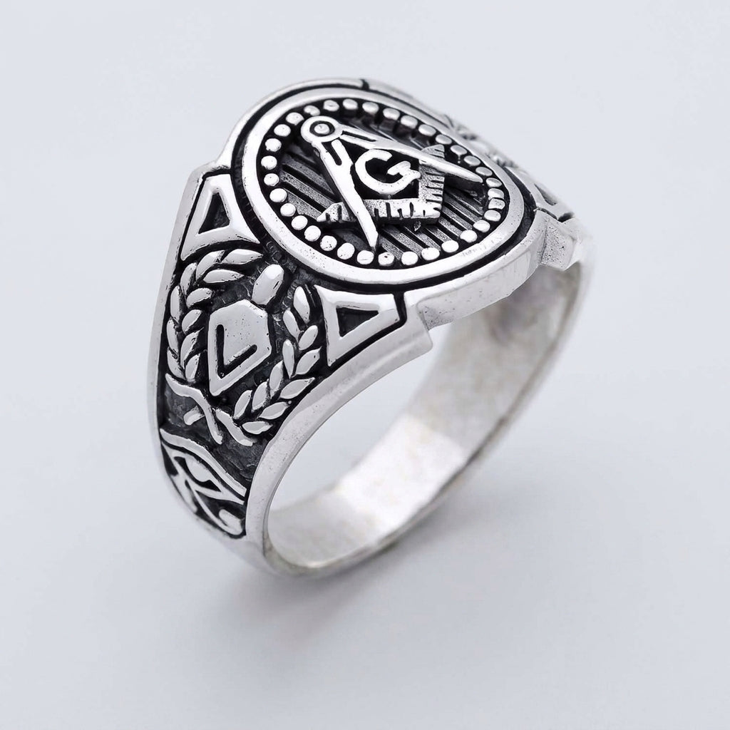 Chevalière Homme Franc Maçon Équerre et Compas Argent 925