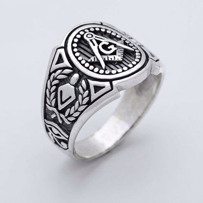 Chevalière Homme Franc Maçon Équerre et Compas Argent 925