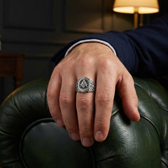 Chevalière Homme Franc Maçon Équerre et Compas Argent 925