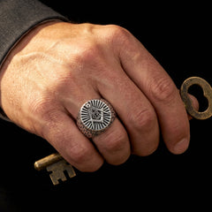 Chevalière Homme Franc Maçon Compas Argent 925