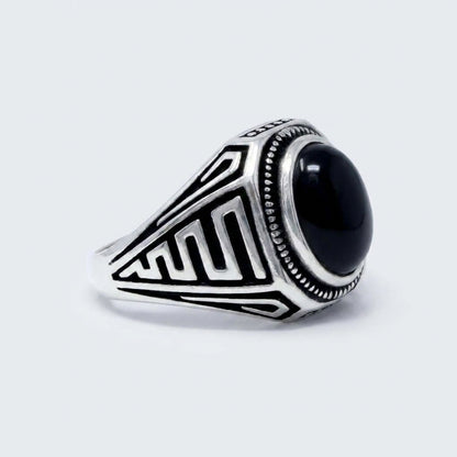 Chevalière Homme Onyx Ovale Méandre Grec Argent 925