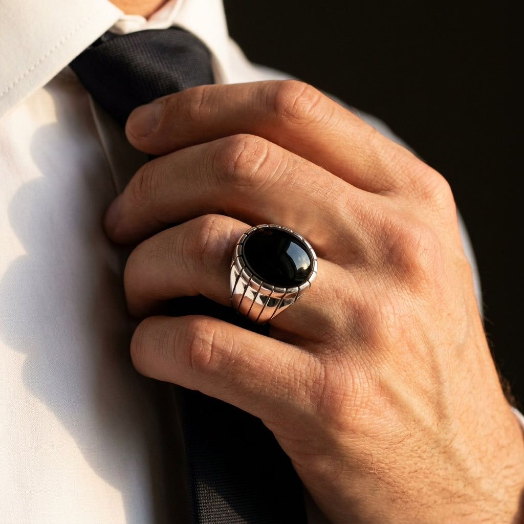 Chevalière Homme Onyx Ovale Argent 925