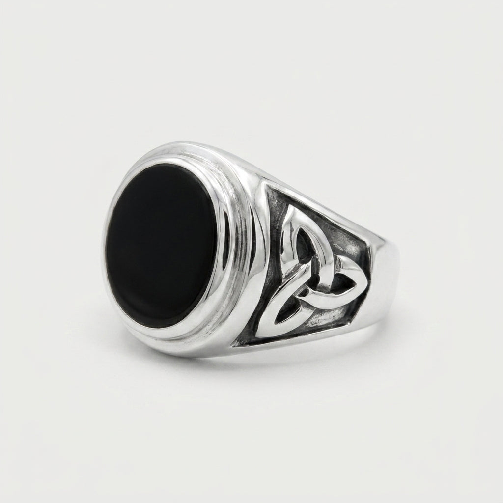 Chevalière Homme Onyx Ovale Triquetra Argent 925