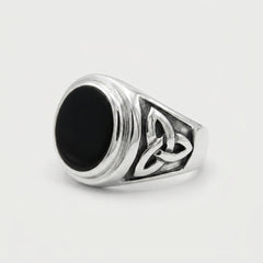 Chevalière Homme Onyx Ovale Triquetra Argent 925