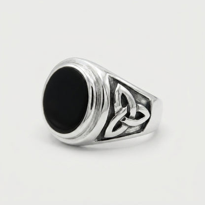 Chevalière Homme Onyx Ovale Triquetra Argent 925