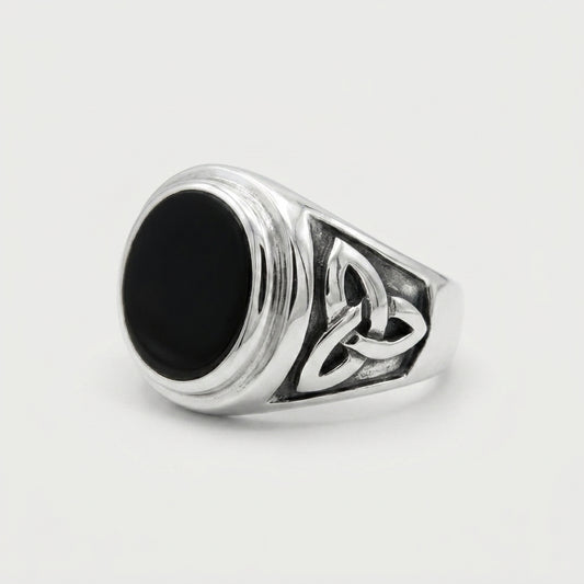Chevalière Homme Onyx Ovale Triquetra Argent 925