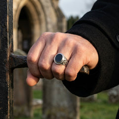 Chevalière Homme Onyx Ovale Triquetra Argent 925