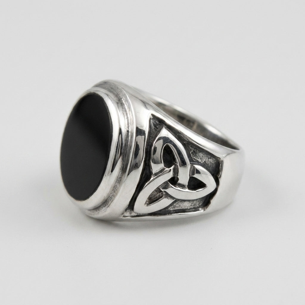 Chevalière Homme Onyx Ovale Triquetra Argent 925