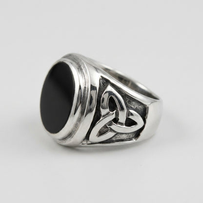 Chevalière Homme Onyx Ovale Triquetra Argent 925
