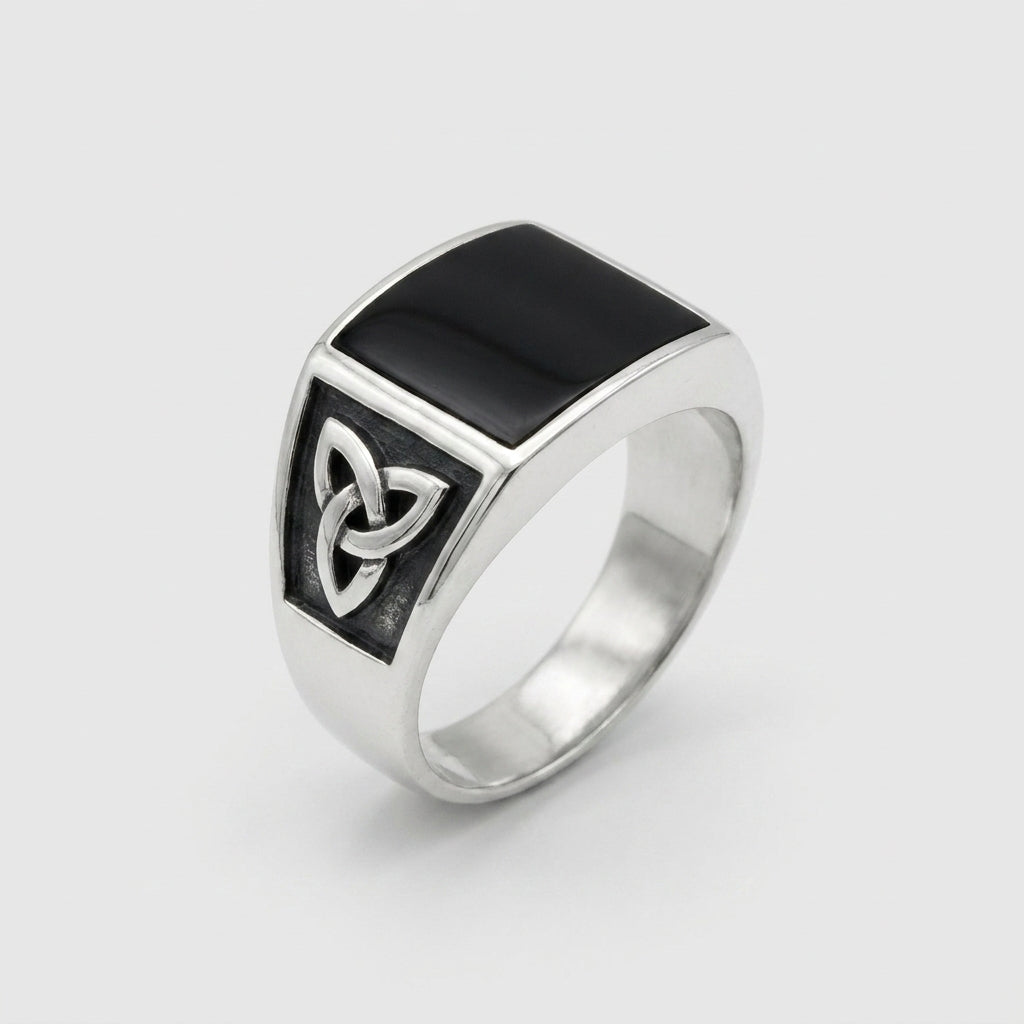 Chevalière Homme Onyx Rectangulaire Triquetra Argent 925