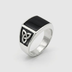 Chevalière Homme Onyx Rectangulaire Triquetra Argent 925
